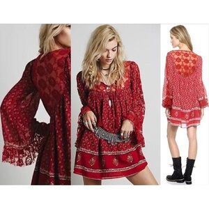 Free People cherry red and white floral nomad mini dress. Brand new.